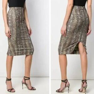 Victoria Beckham Brown Snake Print Midi Pencil Skirt